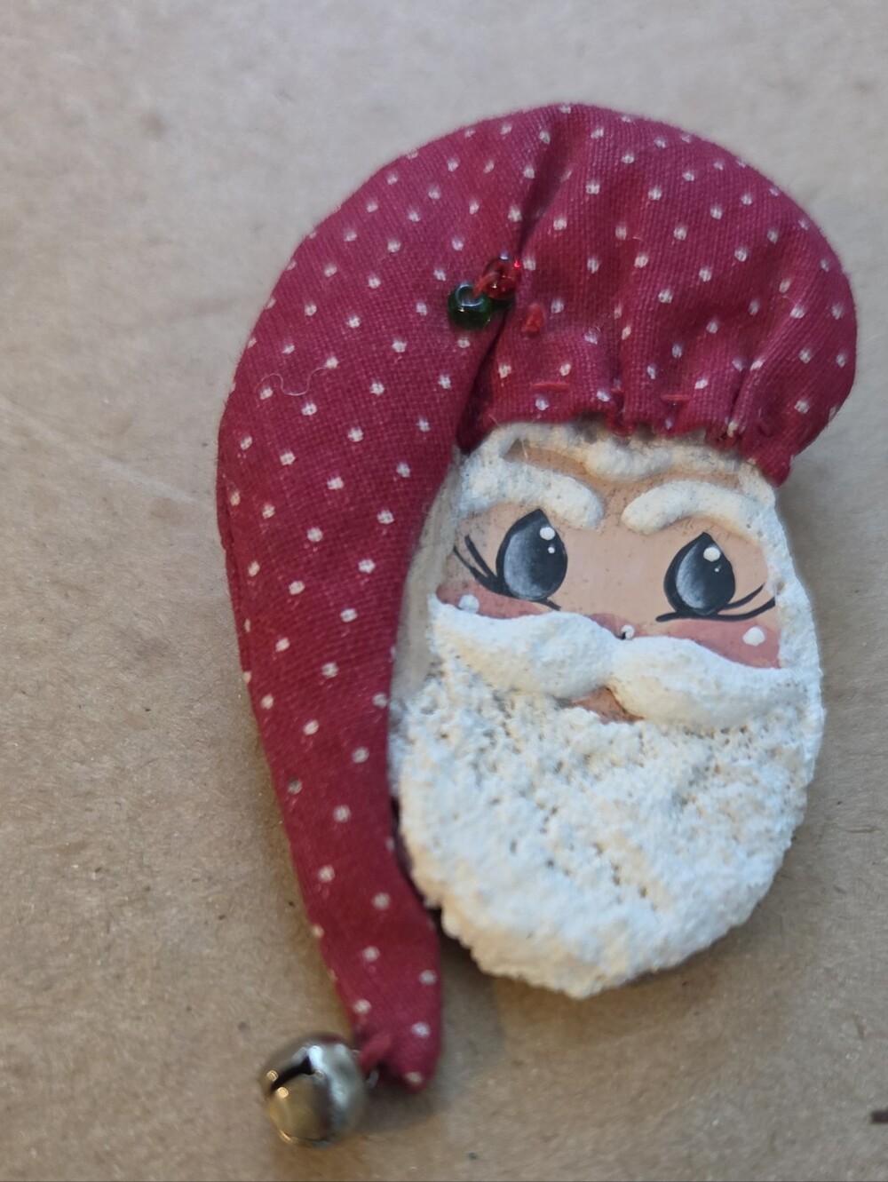Vintage Santa Face Brooch Handpainted Textured Beard